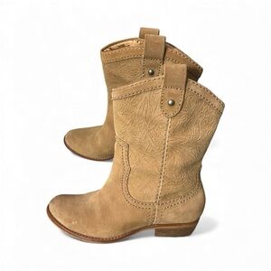 Fossil Beige Suede Ankle Booties